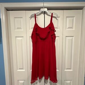 Red Ruffle cold shoulder dress